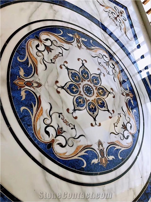 Custom Marble Waterjet Medallions Blue Bahia Floor Medallions
