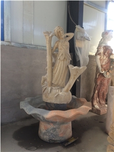 Hand Carved Beige Marble Human Sculptured Stone Garden Small Fountain