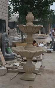 Hand Carved Beige Marble Human Sculptured Stone Garden Small Fountain