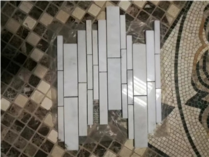 Italy Carrara White Marble Mosaic Linear Strips Mosaic Art