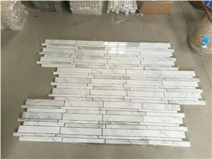 Italy Carrara White Marble Mosaic Linear Strips Mosaic Art