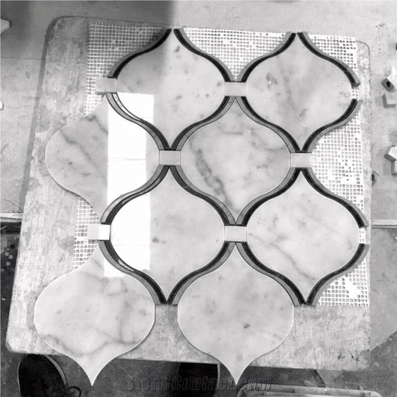 Italy Carrara White Marble Mosaic Tile,Arabesque Lantern Design Mosaic