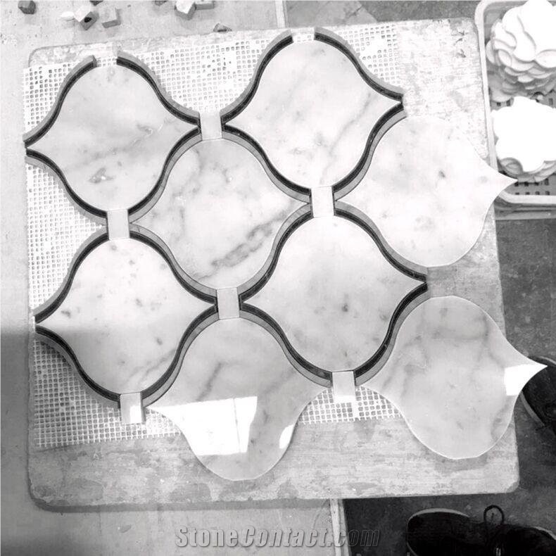 Italy Carrara White Marble Mosaic Tile,Arabesque Lantern Design Mosaic