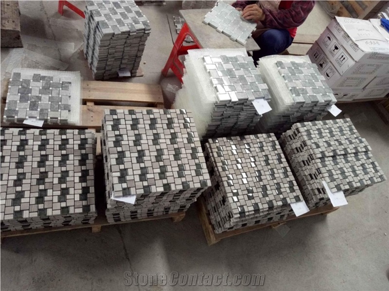 Marble+Glass Mosaic Pattern,Decorative Mosaic Tile for Bathroom