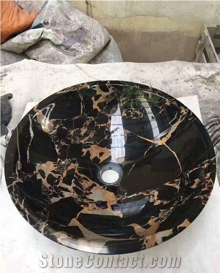 Portoro Marble Round Sinks,Nero Portoro Bathroom Vessel Sinks