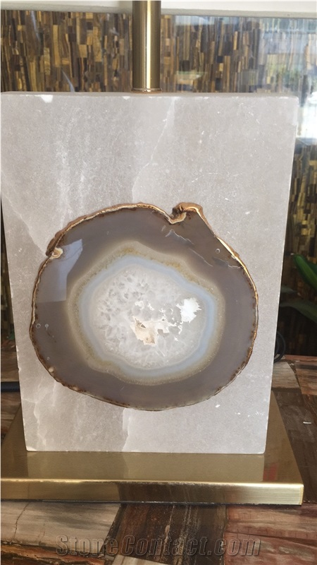Precious Agate Gemstone Inlayed Sliced Piece Grey Agate for Artworks