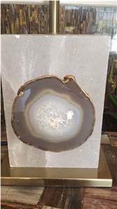 Precious Agate Gemstone Inlayed Sliced Piece Grey Agate for Artworks