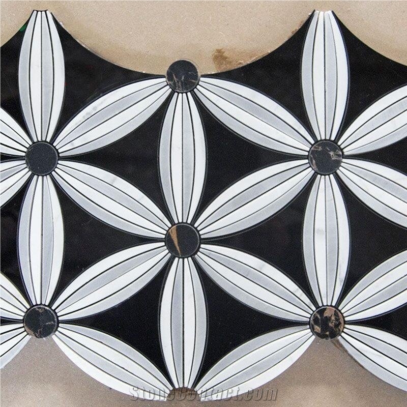 White+Grey+Black Marble Mosaic Pattern,Natural Stone Mosaic for Wall