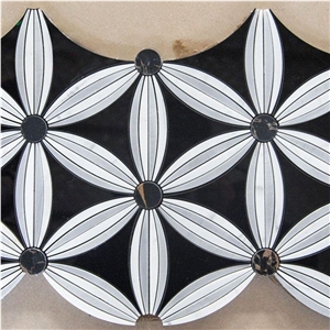 White+Grey+Black Marble Mosaic Pattern,Natural Stone Mosaic for Wall