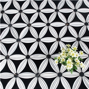 White+Grey+Black Marble Mosaic Pattern,Natural Stone Mosaic for Wall