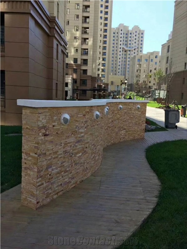 Yellow Rusty Slate Veneer Multicolor Gery Slate Wall Cladding