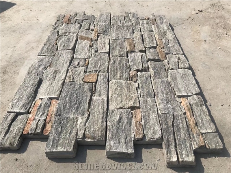 Yellow Rusty Slate Veneer Multicolor Gery Slate Wall Cladding