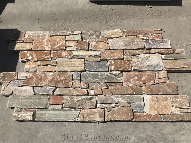 Yellow Rusty Slate Veneer Multicolor Gery Slate Wall Cladding