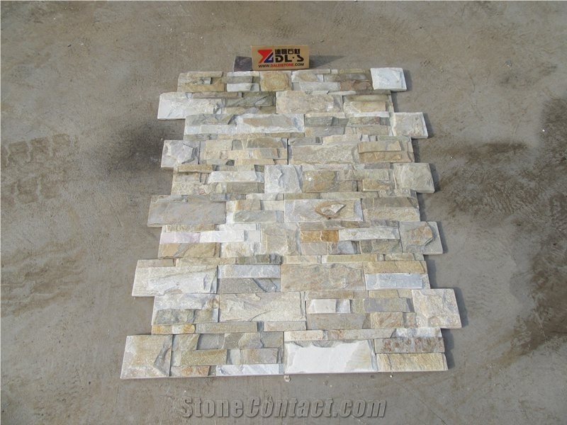 Chinese Natural Split Wooden Yellow Slate Culture Stone Wall Cladding