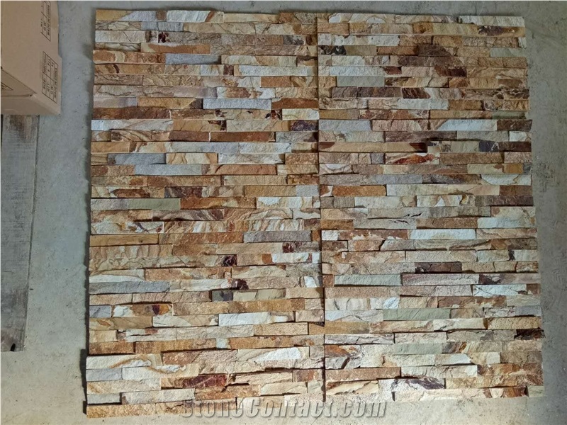 Gold Brown Quartzite Culture Stone Ledge Loose Feature Wall Veneer Stack