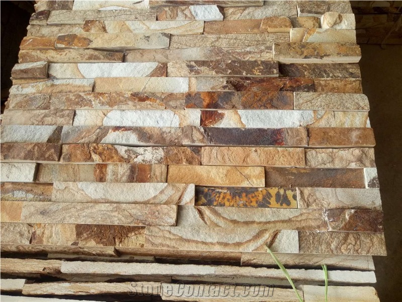 Gold Brown Quartzite Culture Stone Ledge Loose Feature Wall Veneer Stack