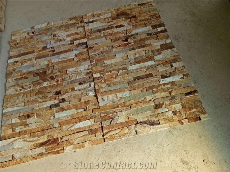 Gold Brown Quartzite Culture Stone Ledge Loose Feature Wall Veneer Stack