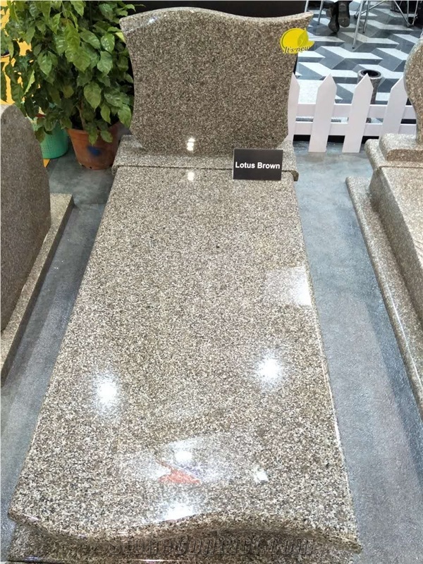China Brown Granite Lotus Brown Tombstone