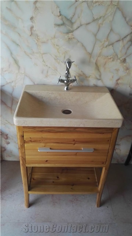 Marble Sink with Wood Vanity Cabinet
