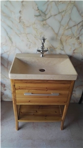 Marble Sink with Wood Vanity Cabinet