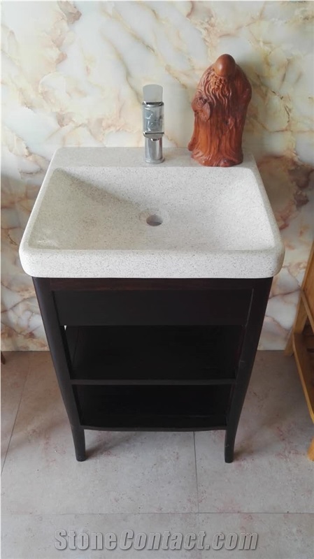 Marble Sink with Wood Vanity Cabinet