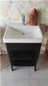 Marble Sink with Wood Vanity Cabinet