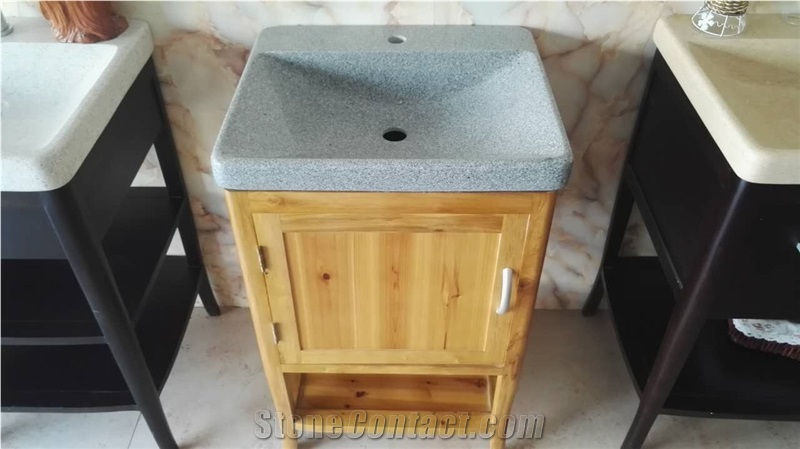 Marble Sink with Wood Vanity Cabinet