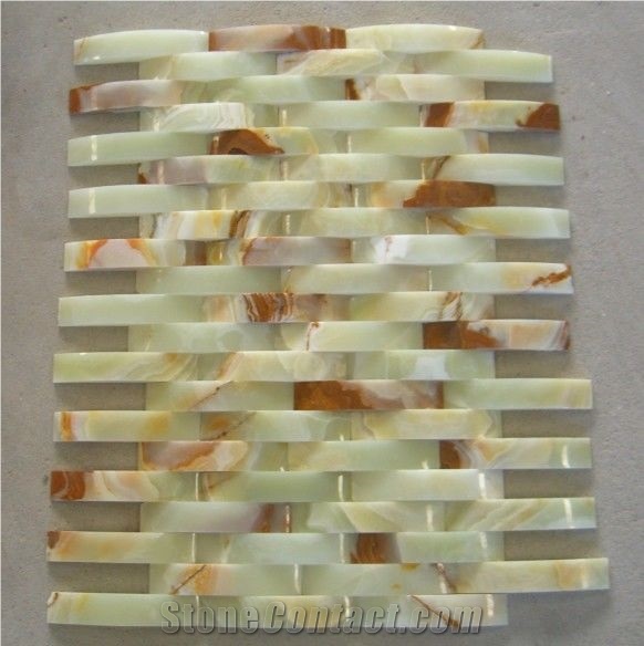 China Yellow Green Onyx Mosaic Tiles and Pattern White Marble Tiles