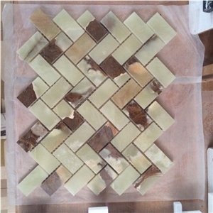 China Yellow Green Onyx Mosaic Tiles and Pattern White Marble Tiles