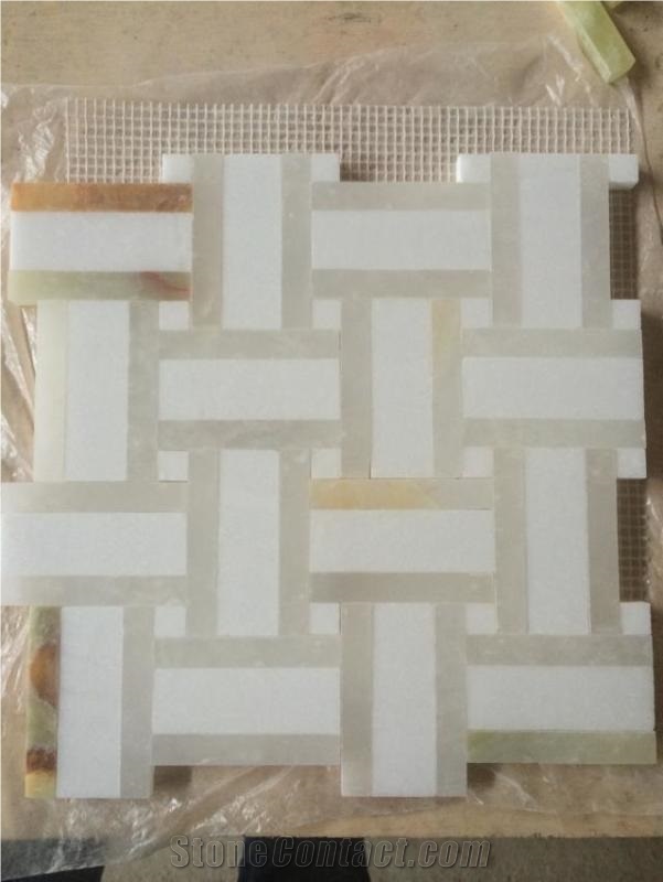 China Yellow Green Onyx Mosaic Tiles and Pattern White Marble Tiles
