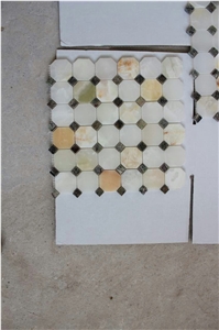 China Yellow Green Onyx Mosaic Tiles and Pattern White Marble Tiles
