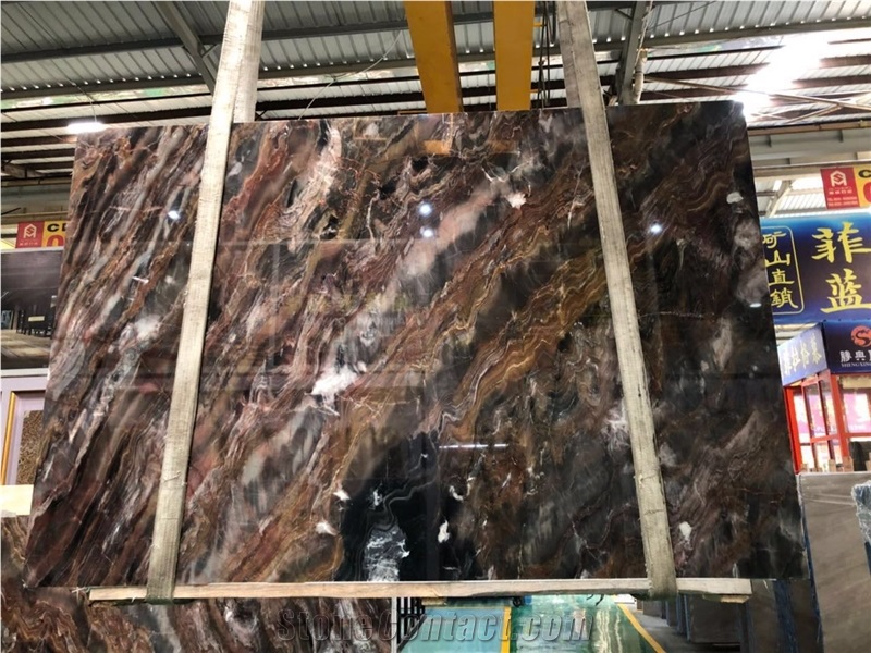 Golden Sandalwood Marble Book Matched Slabs, Flooring Tiles, Tops