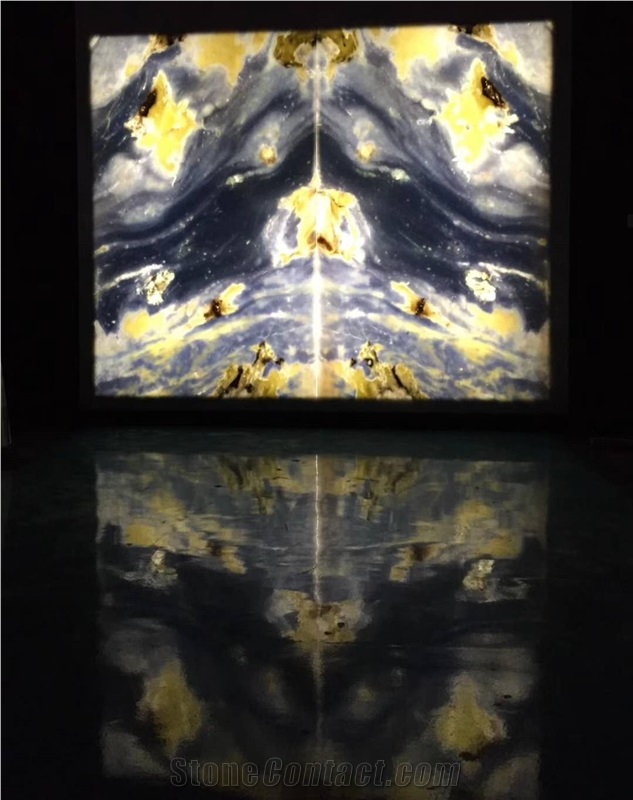 Translucent Book Matched Blue Sky Quartzite Panels for Interior Design