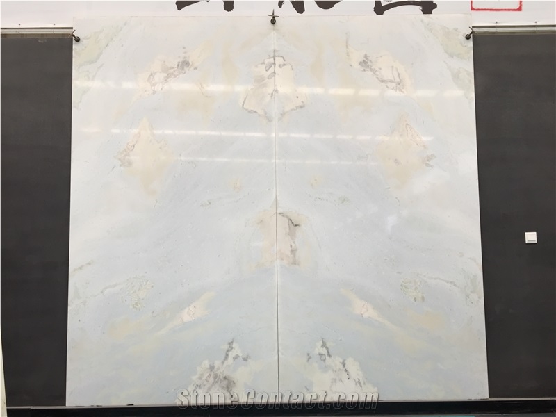 Translucent Book Matched Blue Sky Quartzite Panels for Interior Design