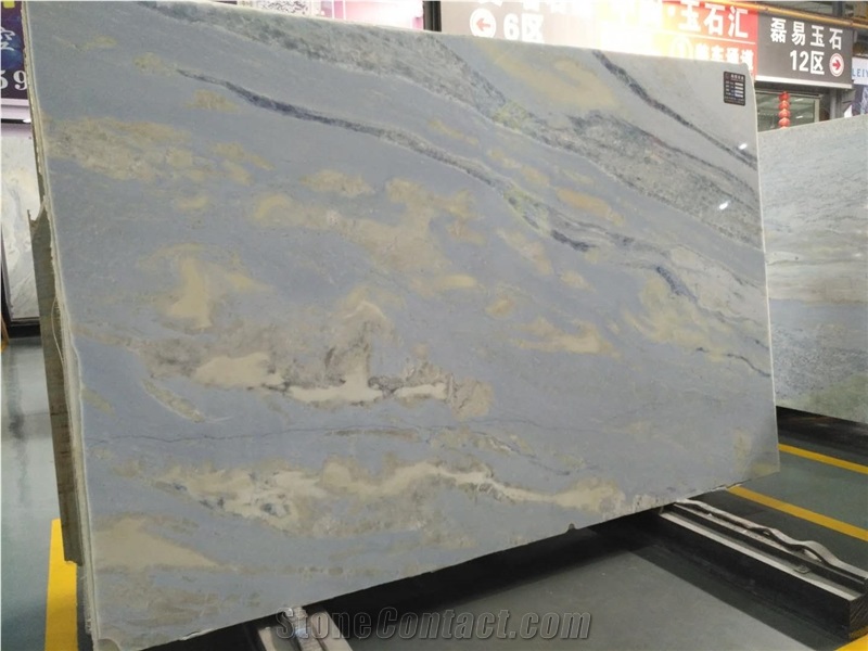 Translucent Book Matched Blue Sky Quartzite Panels for Interior Design