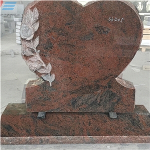Aurora Granite Singel Heart Monument with Rose Flower Carved