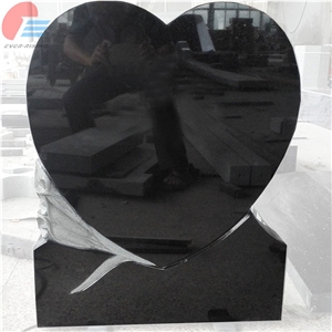 China Shanix a Black Granite Singel Heart Monument with Lily Carved