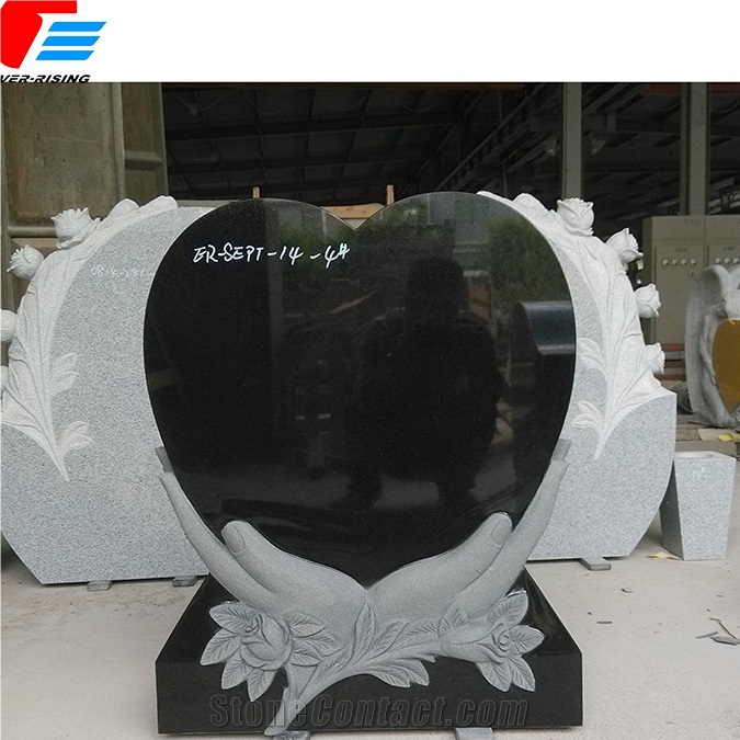 China Shanxi a Black Granite Rose Carved Monument with Hand Holding