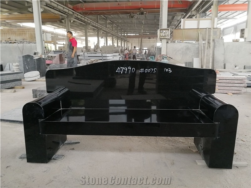China Shanxi  Black Granite Two Seat Bench With Arm