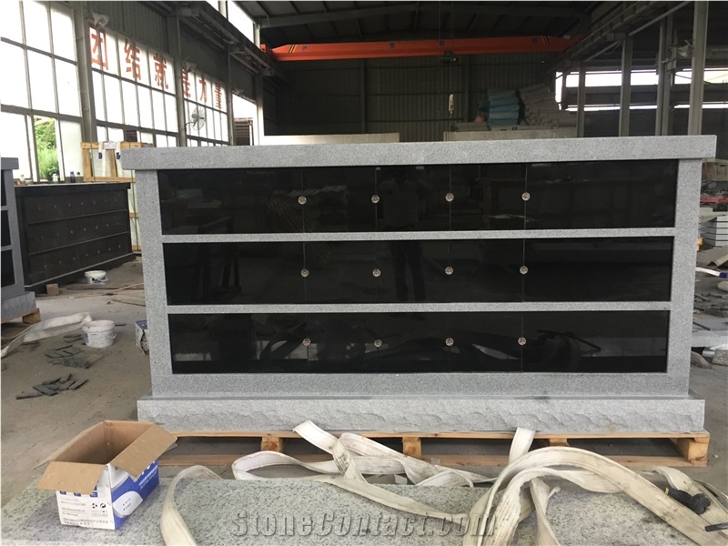 G633 Gray Columbarium with Black Shutters, Aluminum Cover, Rosettes