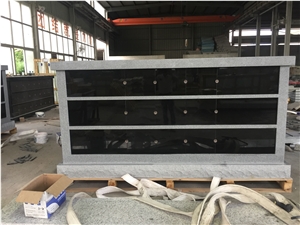 G633 Gray Columbarium with Black Shutters, Aluminum Cover, Rosettes