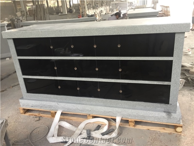 G633 Gray Columbarium with Black Shutters, Aluminum Cover, Rosettes
