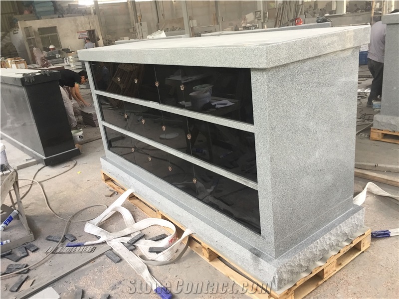 G633 Gray Columbarium with Black Shutters, Aluminum Cover, Rosettes