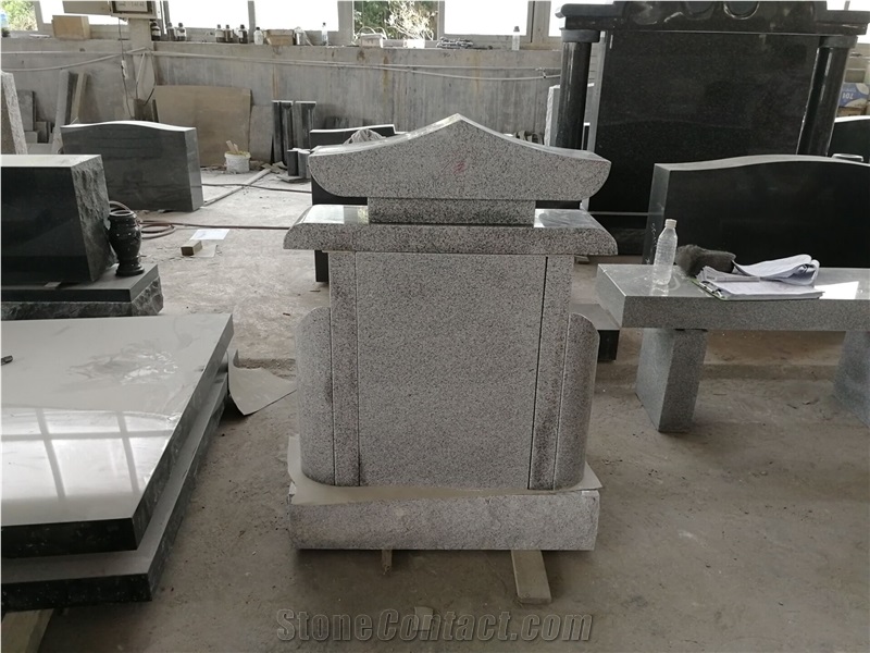 G633 Light Gray Granite Pagoda Monument With Wing Asian Tombstone