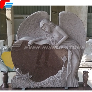 Imperial Carmine Pink Angel Carved Heart Monument with Rose Flower