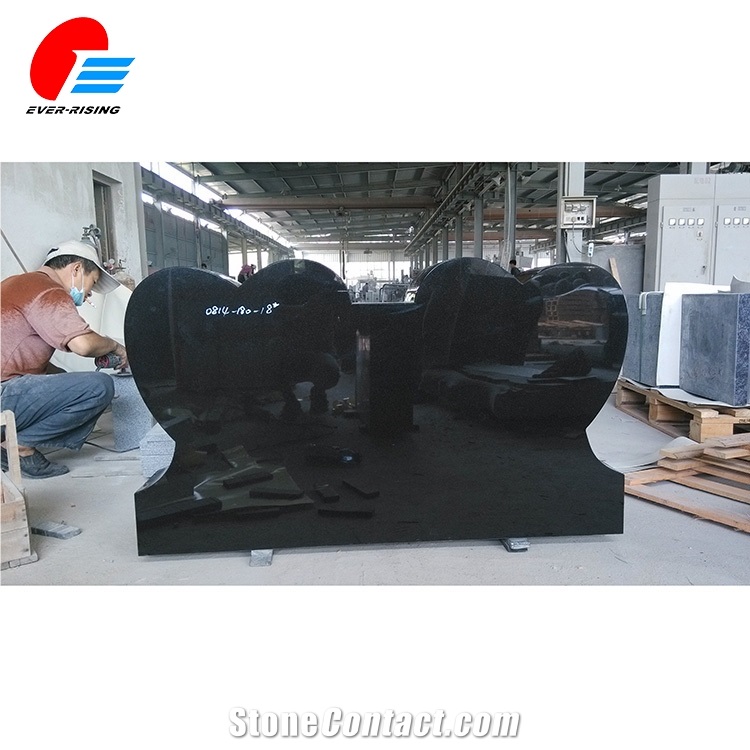 Jet China Shanxi a Black Granite Double Heart Monument