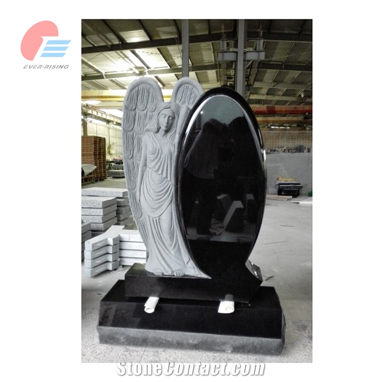 Jet Shanxi a Black Granite Wing Leaning Angel Heart Custom Monument