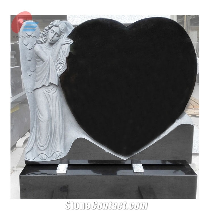 Jet Shanxi a Black Granite Wing Leaning Angel Heart Custom Monument