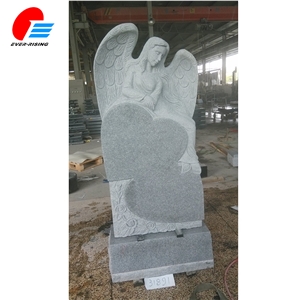 Light Gray G633 Granite Double Heart Angel Monument with Rose Carving