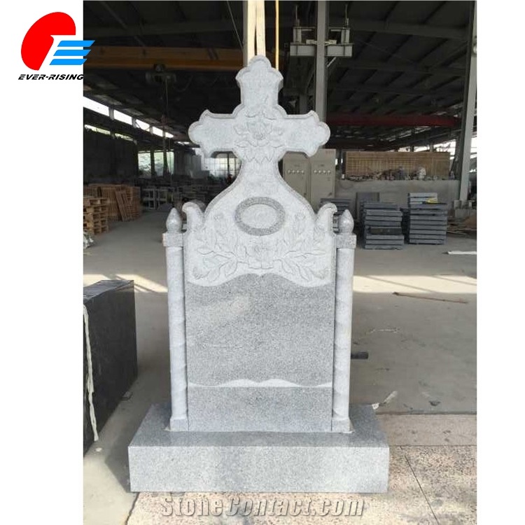 Light Gray Granite G633 Celtic Cross Monument with Column